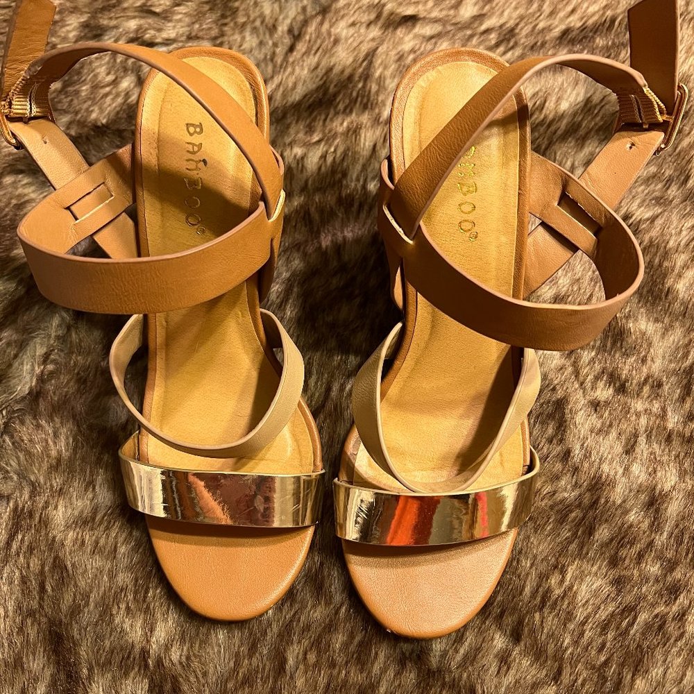 Bamboo open toe heel sandals Sz 6